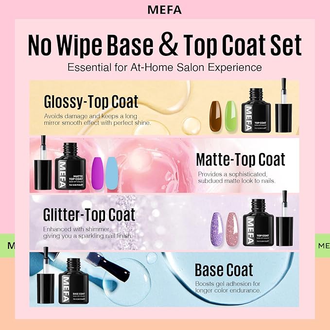 MEFA 46 Pcs Gel Nail Polish Kit 42 Colors All Seasons Gel Polish Set Colorful Starter Kit with Base Coat &amp Glitter/Glossy/Matte Top Coat Gel Nail Art Manicure DIY Salon Gifts for Girls