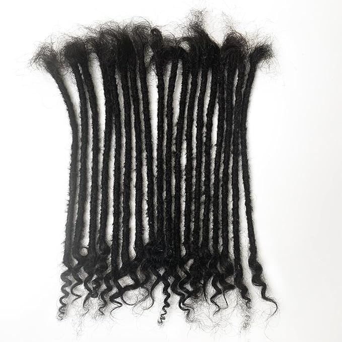 Dreadlock Extensions Human Hair With Curly Ends 0.4cm Width 10 inch 20 Strands Natural Black Loc Extensions Curly End for Women Men