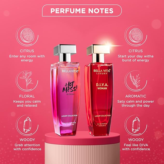 Bella V.ita Luxury Hot &amp Classy Gift Set for Women 2 x 50Ml with Hot Mess D.I.V.A. Perfume|Floral Woody Long Lasting EDP Fragrance Scent