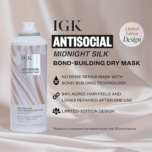 IGK Hair Treatment Full Size Set | Antisocial Dry Hair Mask + Good Behavior Spirulina Spray | Overnight Bond-Building + Keratin Like Smoothing Spray | Set of 2 - New and Improved Scent