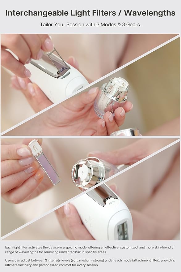 VRAIKO LYRA IPL Hair Removal Device Laser Hair Removal for Women and Men Sapphire Ice-Cooling Contact with Interchangeable Attachment Filters More Skin-Friendly Long-Lasting &amp Painless Results