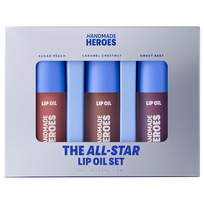 Handmade Heroes 100% Natural Vegan Lip Oil with Squalane Non-Sticky Lip Gloss Moisturizing Shiny Nourishing Korean Lip Gloss Lip Treatment Christmas Gifts - Pack of 3