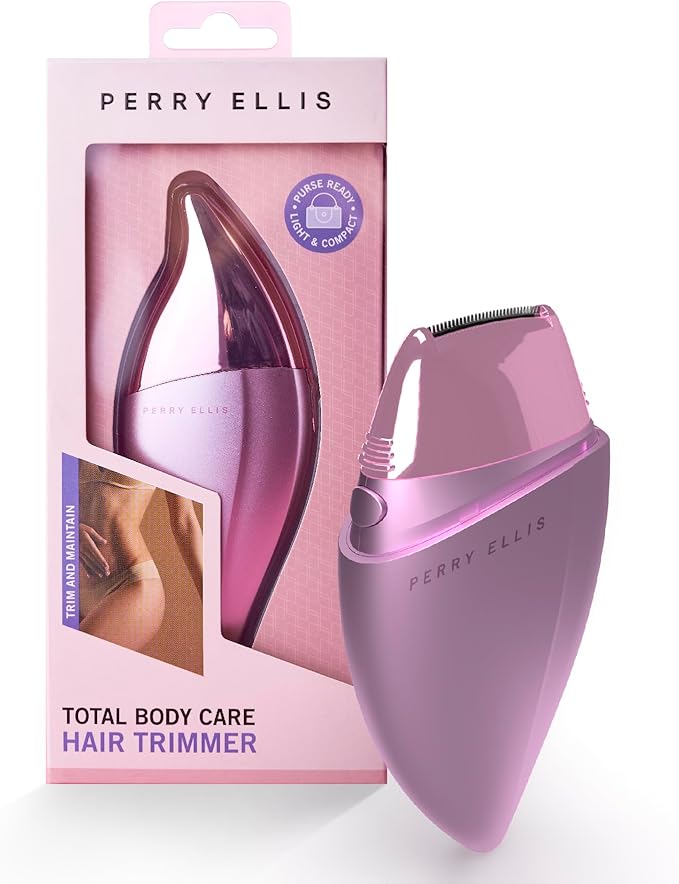 Perry Ellis Elegant Leaf Total-Body-Care Pocket Trimmer Cordless Electric Hair Clippers for Women Dual-Trimming Action Includes Cleaning Brush Battery Operated Pink