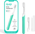 Quip Sonic Toothbrush for Adults with Timer - Includes Extra Brush Head and Travel Cover Mount - Electric Soft Bristle Refill Head Plastic Handle 3 Month Battery Life - Travel Toothbrush - Green