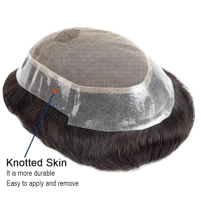 Toupee for Men Human Hair Mens Toupee European Virgin Human Hair Units Curly Wave Mens Wigs Toupee Hair Real Human Replacement System for Man AUS Prosthesis Units Patch #1B Off Black (7x10)