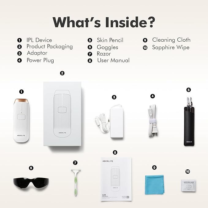 Aberlite Luxe - IPL Laser Hair Removal Device for Women &amp Men - Painless w/Sapphire Cooling Double Pulse Auto Scan 4 Modes 5 Intensity Levels - At Home Intense Pulsed Light (IPL) System (White