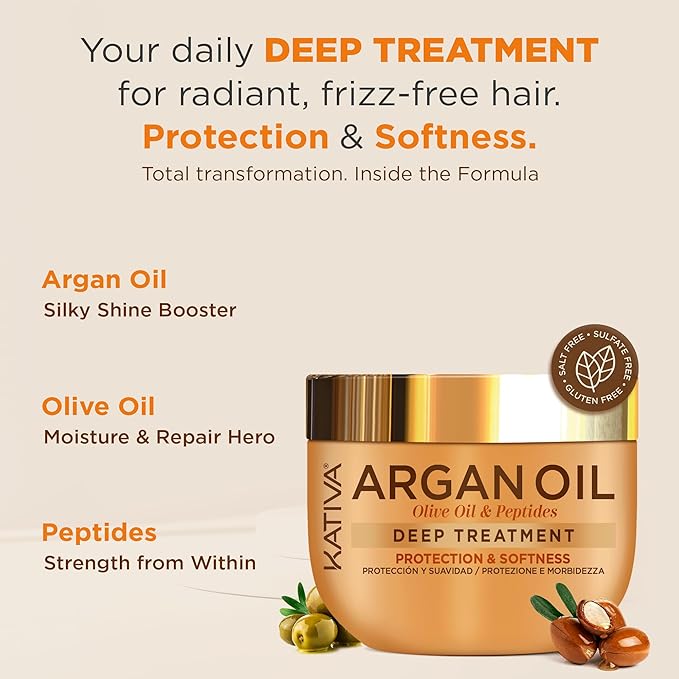 KATIVA Argan Hair Mask 10 oz 2-Pack ? Deep Repair Hair Treatment with Organic Argan Oil Olive &amp Peptides ? Intense Hydration for Dry Damaged Hair ? Deep Conditioner for All Hair Types