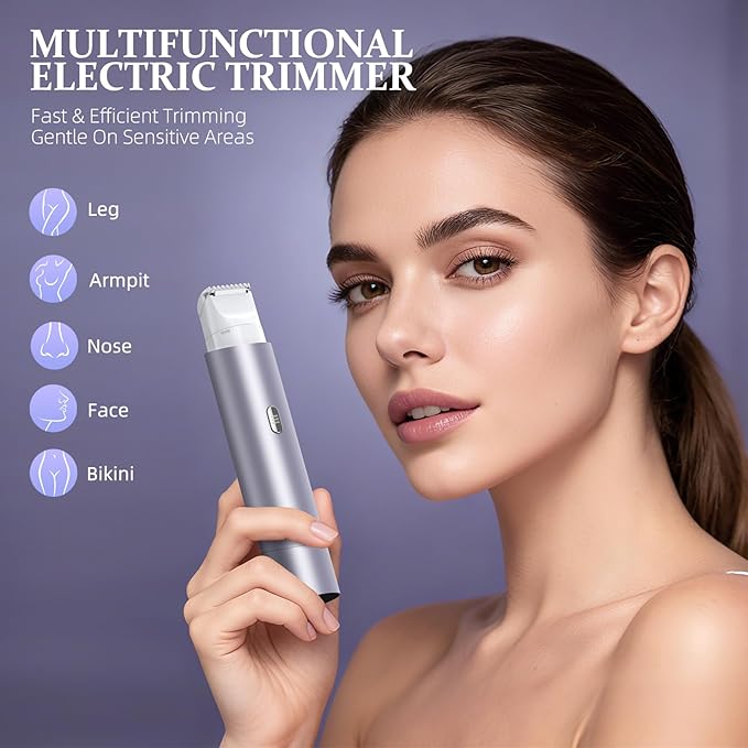 Bikini Trimmer for Women Dual Head Face Shaver Body Hair Trimmmer IPX7 Waterproof Womens Electric Razor for Legs Purple