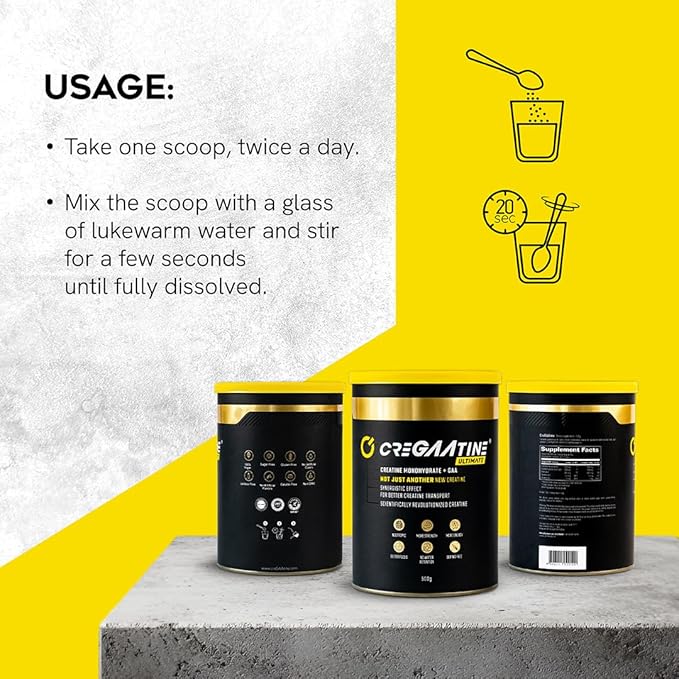 Ultimate | 50% Higher Dosage in Bulk Pack | Micronized Creatine Monohydrate + GAA | Advanced Strength &amp Focus | No Water Retention | Boosts Muscle Growth &amp Energy | 500g 166 Servings