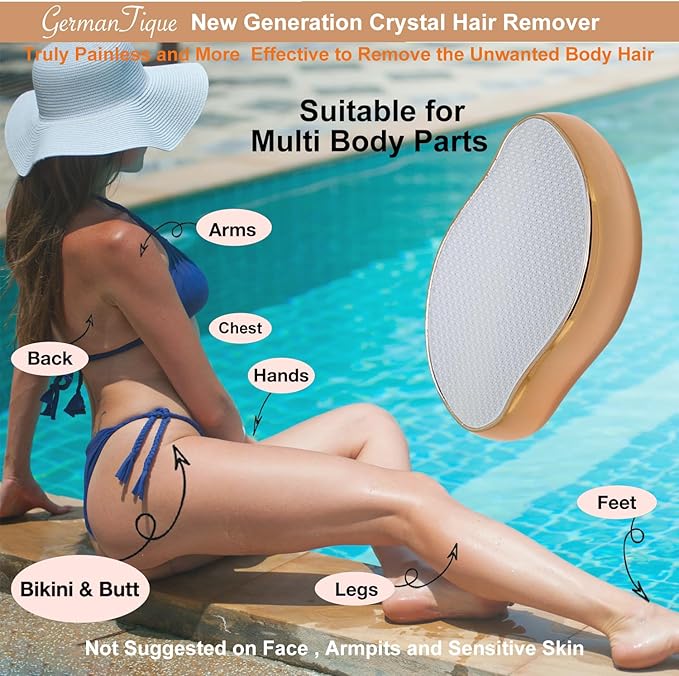 Crystal Hair EraserNatural Crystal Hair RemoverReusable Painless Nano Glass Hair Removal Device without ShaverGentle Crystal Epilator and Exfoliator for Soft Silky Skin(Gold)