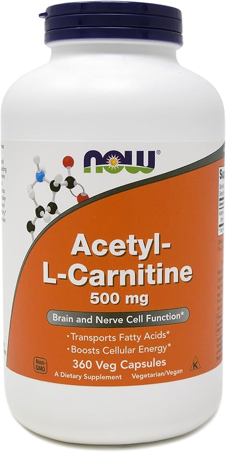 NOW Foods Now Acetyl L Carnitine 500mg 360 Veg Capsules - Non-GMO ACL 500 mg Caps