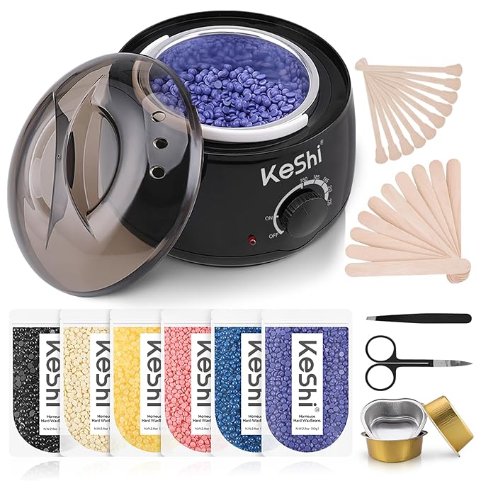 KeShi Waxing Kit Painless Hair Removal Wax Warmer with 6 Bags Hard WaxBeans for Full Body Legs Face Eyebrows &amp Bikini? Ideal for Both Women &amp Men