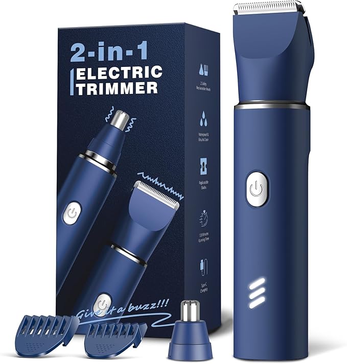 Electric Razor for Men: Manscape Body Trimmer for Mens Gifts Electric shavers IPX7 Waterproof USB-RechargeableReplaceable Blade Blue