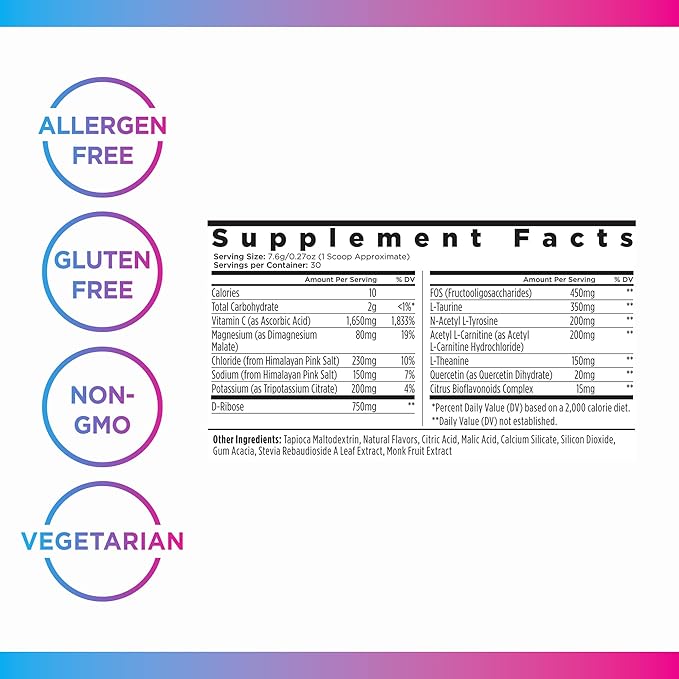 Livingood Daily Electrolytes Powder Electrolytes Hydration Powder with Vitamin C Taurine D Ribose &amp FOS Sugar Free Electrolyte Drink Mix Keto Gluten Free Strawberry Lemonade 30 Servings