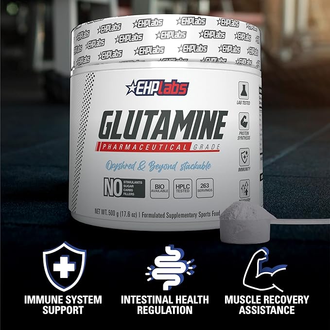 EHP Labs L Glutamine Powder Amino Acids - L-Glutamine Workout Recovery Immune Health &amp Gut Health Support (500g) - 100 Servings