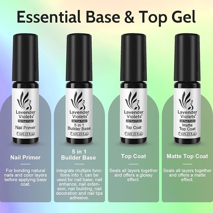 Lavender Violets 45 Colors Gel Nail Polish Kit with U V Light Nude Pinky Jelly Colors 9D Cat Eye Candy Glitter Primer Base Glossy &amp Matte Top Coat for Home Nail Art Design DIY Gift Set 01