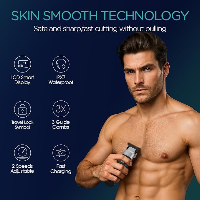 VOYOR Body Hair Trimmer for MenElectric RazorVersatile Groin &amp Body TrimmerWaterproof and Cordless Shaver Manscaper for Men USB-C Charging GroomerCeramic Blade Razor Male Grooming HT310 (Bla
