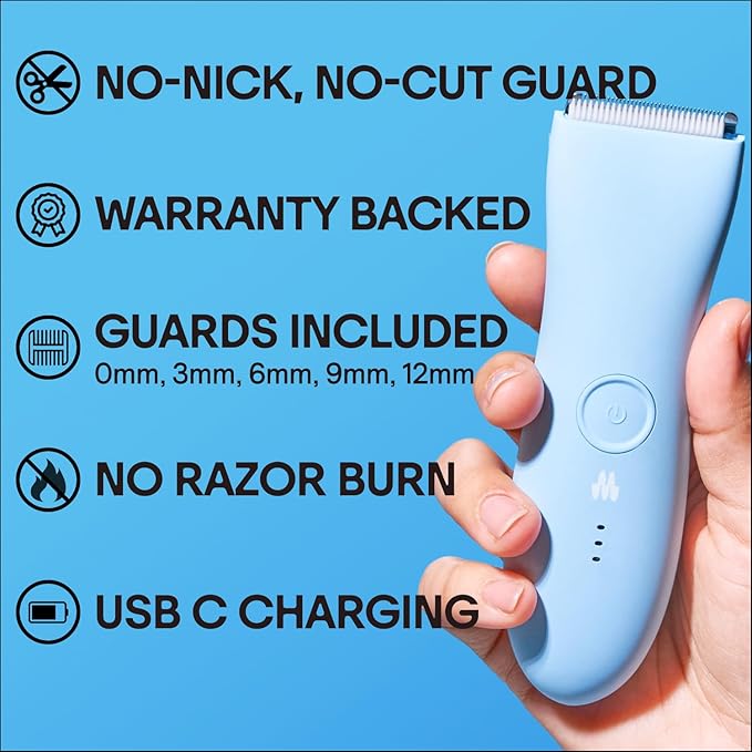 MERIDIAN The Trimmer Premium - Body Hair Trimmer &amp Electric Shaver for Men and Women for Pubic Hair Chest Legs &amp Bikini Line Waterproof &amp Rechargeable Sky
