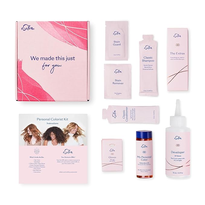 eSalon Permanent Hair Color &amp Hair Dye Kit - Dark Brown Natural Golden - Personal Colorist for Up To 100% Gray Coverage All Hair Types - Professional-Grade Ammonia-Free Dye