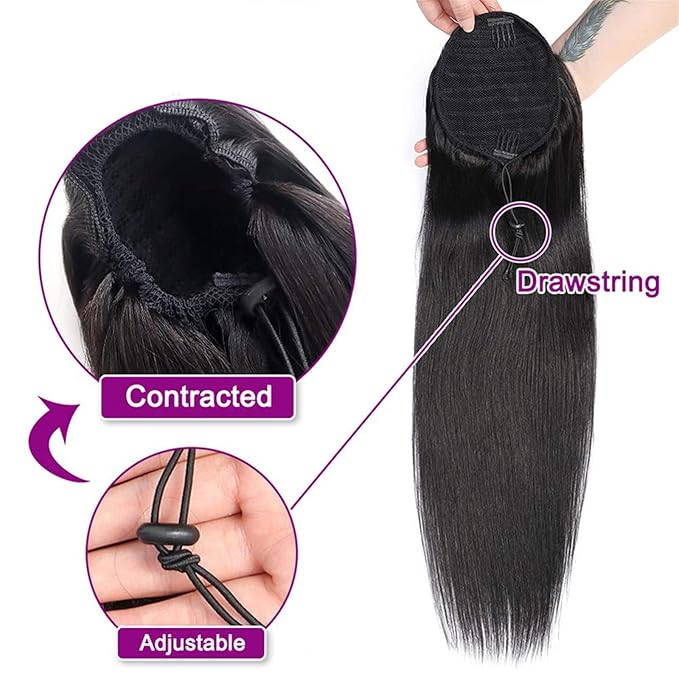 SONGCHAO Fake Hair Bun 8-30 Inches with Drawstring Ponytail Brazilian Real Hair Extensions Straight Ponytail Wig Hair Slices for Black Women Hair Accessories (Color : 26 inch)