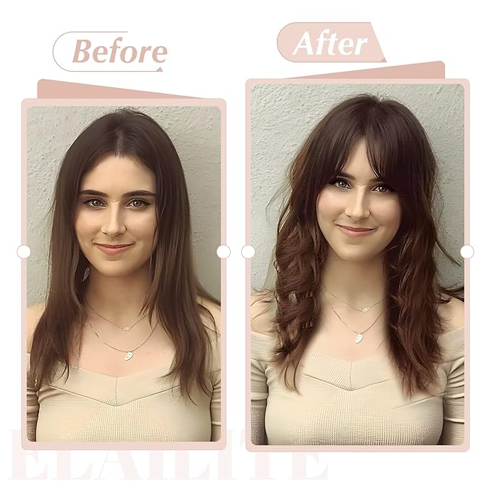 Elailite Hair Toppers for Women Real Human Hair Topper with Bangs Thinning Thin 5.1x2.8 Silk Base Clip in Remy Hairpieces 14 Inch Medium Brown