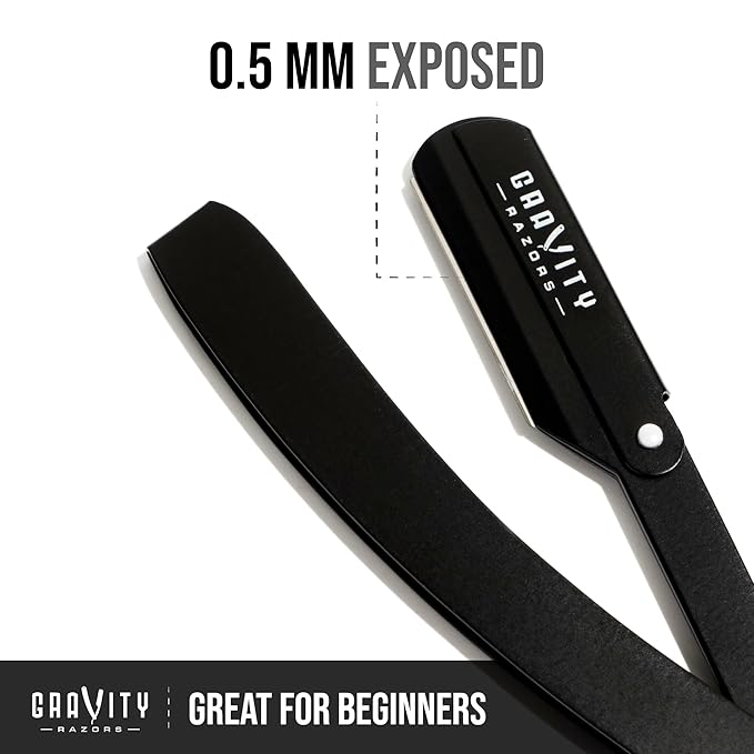 GRAVITY RAZORS Professional Straight Razor Kit ? Minimal Exposure Includes 10 Premium Blades 0.5mm Exposed Black
