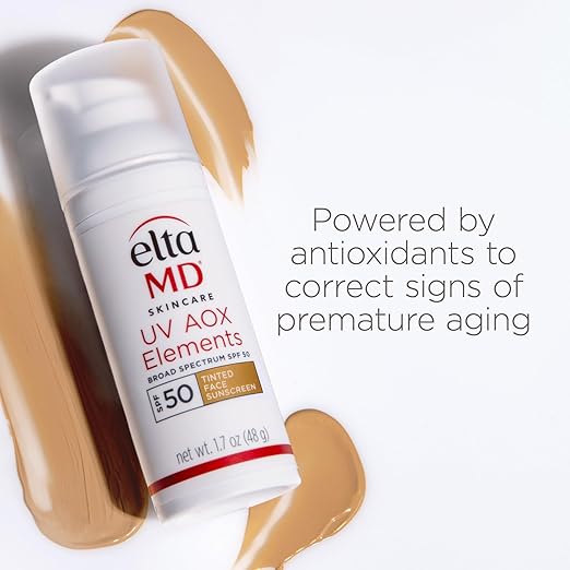 EltaMD UV AOX Elements Tinted Mineral Face Sunscreen Lotion Tinted Moisturizer for Face SPF 50 with Antioxidants For Dry Sensitive Skin 1.7 oz Pump