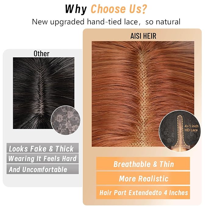 AISI HAIR Ginger Wig for Women Long Wavy Lace Hairline Middle Part Synthetic Heat Resistant Wig for Daily Party-26 Inch