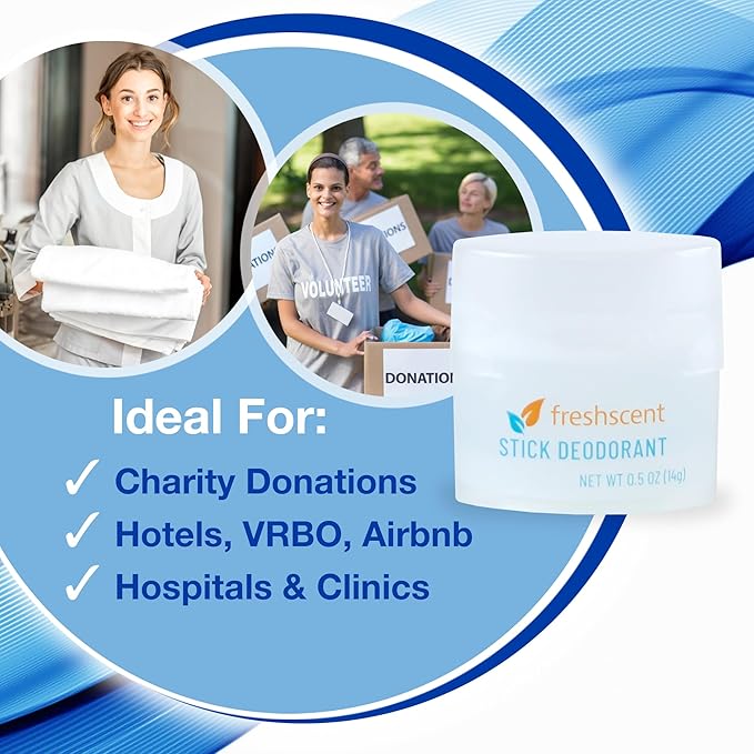 (144 Pack) Freshscent 0.5 oz. Stick Deodorant Travel Size Alcohol Free light fragrance bulk packed and perfect for donations.