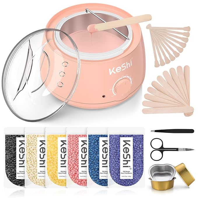 KeShi Waxing Kit Painless Hair Removal Wax Warmer with 6 Bags Hard WaxBeans for Full Body Legs Face Eyebrows &amp Bikini? Ideal for Both Women &amp Men(Blush)