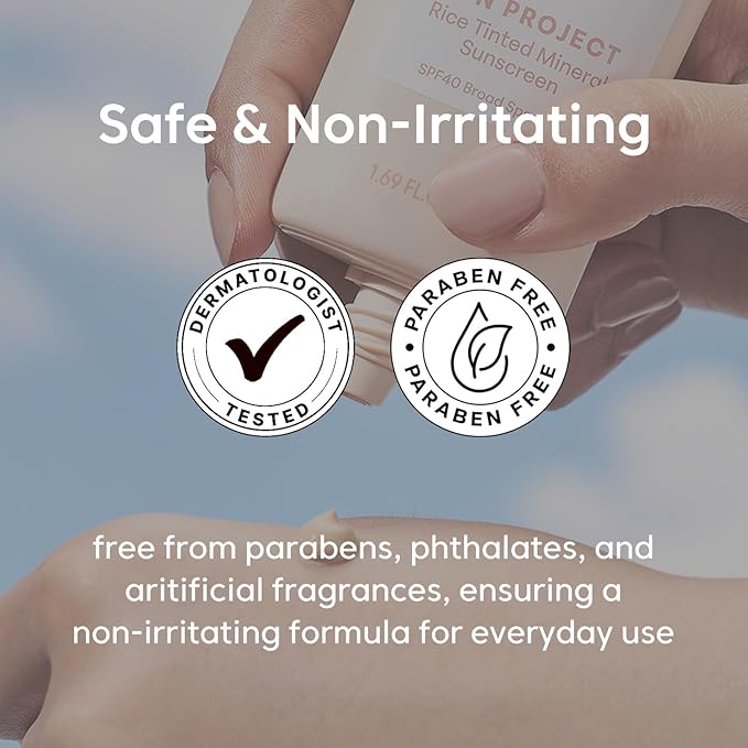 THANKYOU FARMER Sun Project Rice Tinted Mineral Sunscreen SPF40 Broad Spectrum - Korean Face Sunscreen with Zinc Oxide - Tinted SPF with No White Cast Dermatologist-Tested - 1.69 fl oz