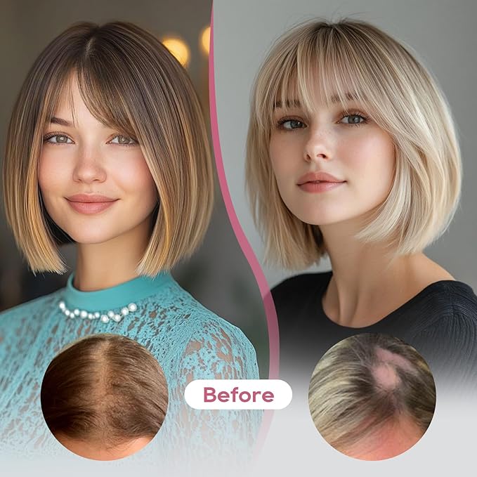 REECHO Hair Toppers for Women Real Human Hair Seamless Human Hair Toppers with Bangs 360° 3D Cover Clip in Bangs Hair Extensions for Daily Wear Natural Black