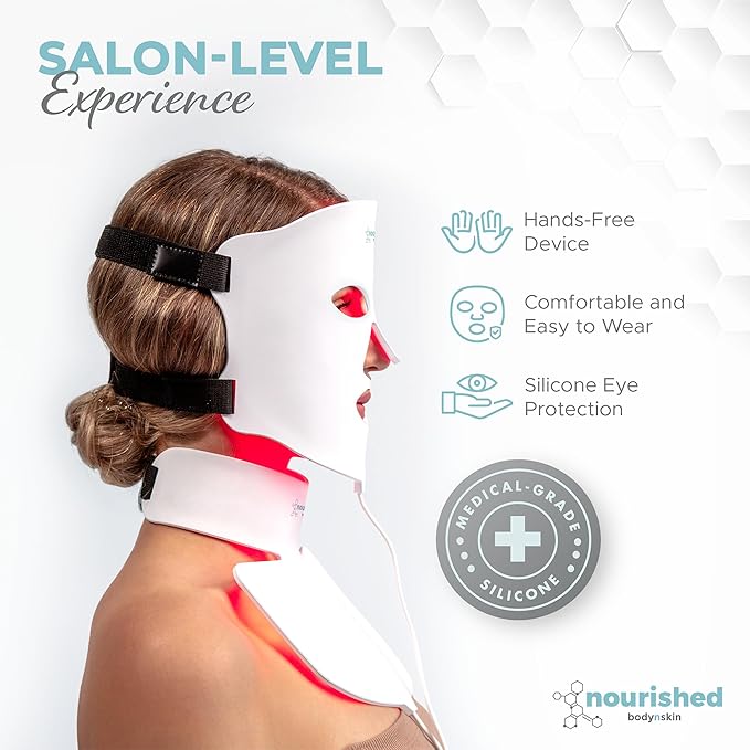 LED Light Therapy Face &amp Neck Mask - Facial Skin Care Device - 7 Colors Red &amp Blue - Rejuvenation Anti-aging Product for Wrinkles