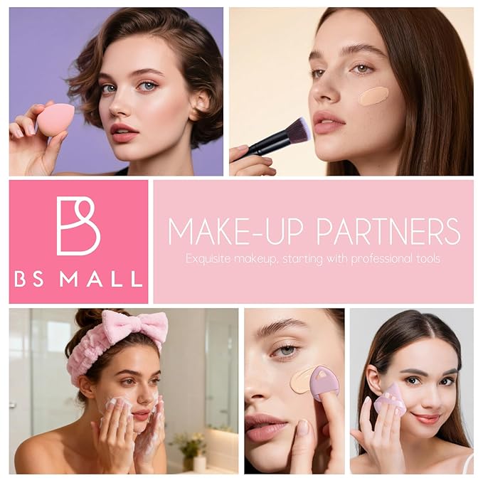 BS-MALL Makeup Brush Set with Waterproof Travel Bag &amp Makeup sponges -26 Pcs Set Triangle Puff &amp Face Washing PuffsFace Wash Headband Wristband for Travel Go Camping Gift &amp Makeup Beginne