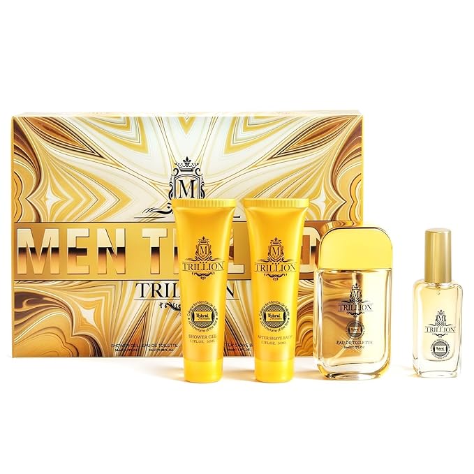 Hybrid &amp Company Men Trillion 4-Piece Gift Set 0.68 Fl.Oz Eau de Toilette 50ml Perfume After Shave Balm Shower Gel