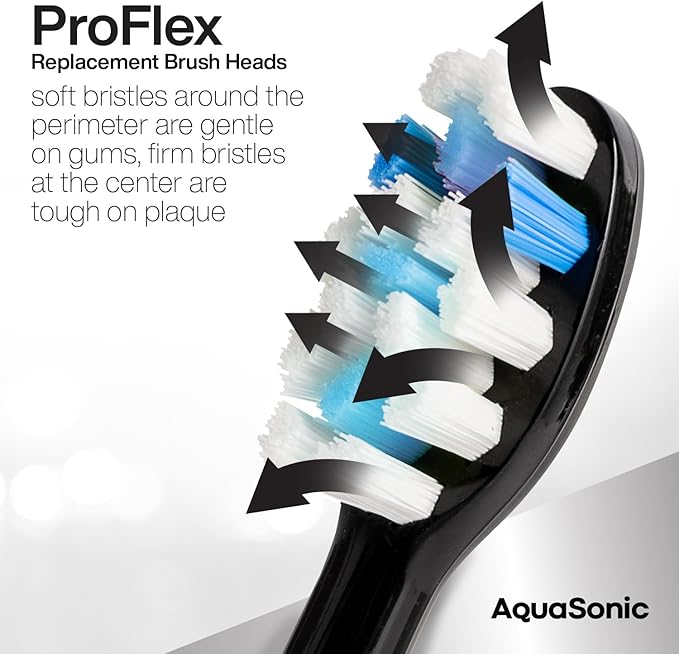 AquaSonic Duo PRO 8-Pack Replacement Brush Heads - Upgraded Proflex Brush Heads for Improved Plaque Removal - ADA Accepted - Genuine AquaSonic