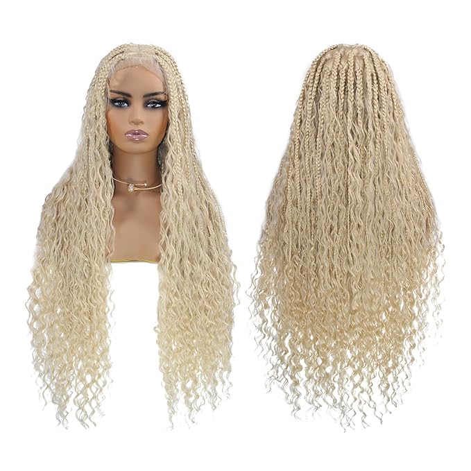 Miz Barn 360 Full Lace Front Knotless Box Braided Wigs 100% Handmade Synthetic Lightweight Twist Braided Wig Swiss Lace Braids Wigs With Baby Hair For Black Women (613# 32)