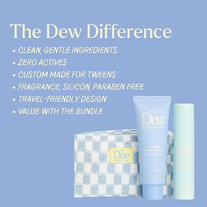 Dew-O Kit Kids Skin Care Set with Cleanser &amp Moisturizer | Skincare for Kids Face Wash + Travel Bag | Gentle Teen Skin Care