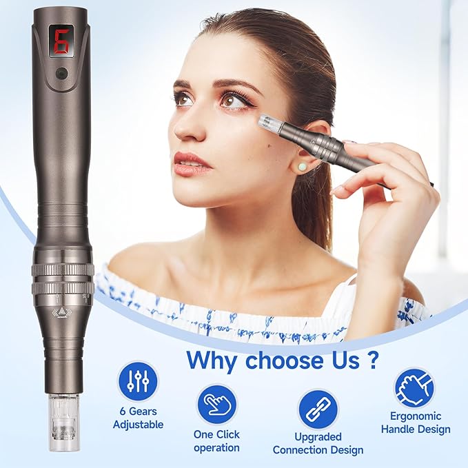 0.25mm Home Use Microneedle Derma Roller Pen Derma Pen for Women Men - Microneedling Skin Care Beauty Kit Tool for Face Hair Beard
