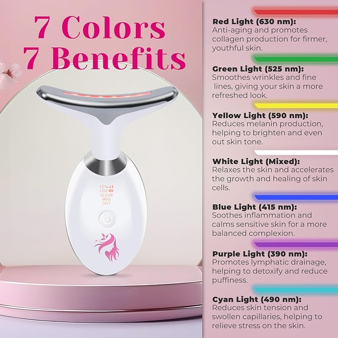 Red Light Therapy for Face Facial Massager Skin Tightening &amp Anti-Aging Face Lift Device True Beauty Glow Facial Massager 7-in-1 LED Facial Sculptor