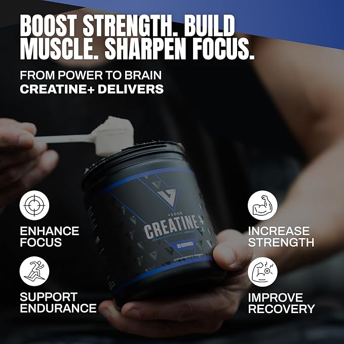 vedge Nutrition Creatine + | Vegan Plant-Based Creatine Monohydrate Powder | Energy Performance &amp Function | Ergogenic Aids for Athletes | Unflavored 30 Servings