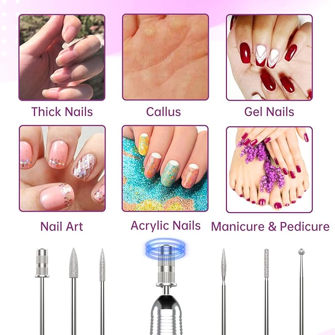 Delanie Professional Portable Electric Nail Drill Machine 35000 RPM Rechargeable Cordless Nail Filer Electric Nail File Efle for Dip Powder Acrylic Gel Nail Salon Nail Tool Violet