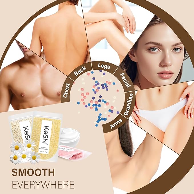 KeShi Waxing Kit Painless Hair Removal Wax Warmer with 6 Bags Hard WaxBeans for Full Body Legs Face Eyebrows &amp Bikini? Ideal for Both Women &amp Men(Cream)