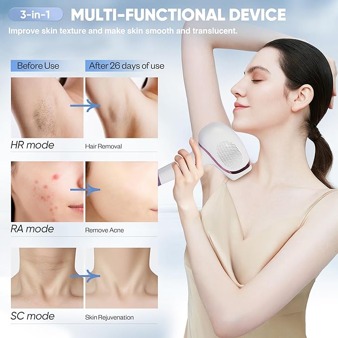 Laser Hair Removal for Women &amp Men IPL Hair Removal Device 3-in-1 Multi-function Skincare Sapphire Ice Cooling Contact 9 Strengths Safe &amp Painless Hair Remover for Whole Body Use at Home