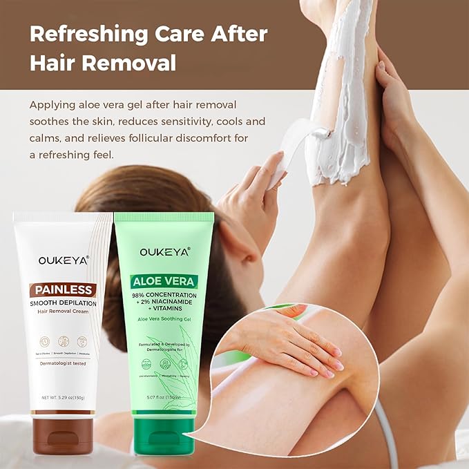 OUKEYA 2PACK Hair Removal Cream for Women &amp Men Sensitive Skin Natural Extracts Depilatory Cream for Bikini Line Legs Arms Underarms Dermatologically Tested Painless Hair Remove Gel with Tool
