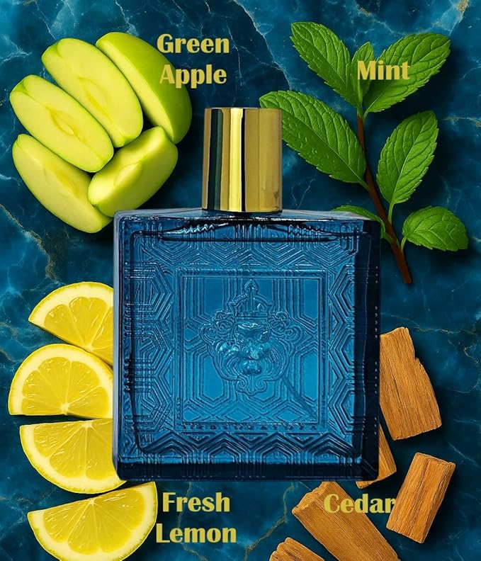 Lion Versatile For Man Red Flame Pour Homme &amp Black Flame Cologne for Men 4-piece Set 4x100ml/3.4 Fl.Oz Eau de Toilette Long-lasting mint orange neroli &amp vetiver notes for day and nigh