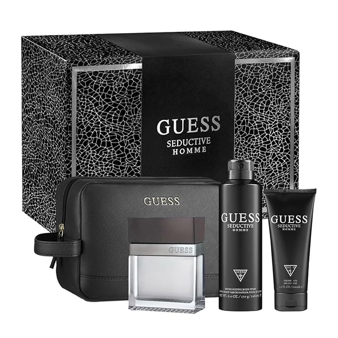 Guess Seductive Homme 3.4oz EDT Spray 6.0oz Deodorant Body Spray 3.4oz Shower Gel Pouch Men 4 Pc Gift Set