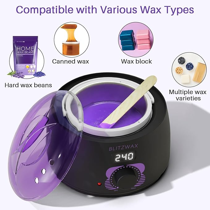 BLITZWAX Brazilian and Bikini Wax Pot for Women Hard Waxing Warmer for Face Legs and Body At Home Hair Removal Machine Beginner Friendly Digital Fast Heating 16oz Capacity