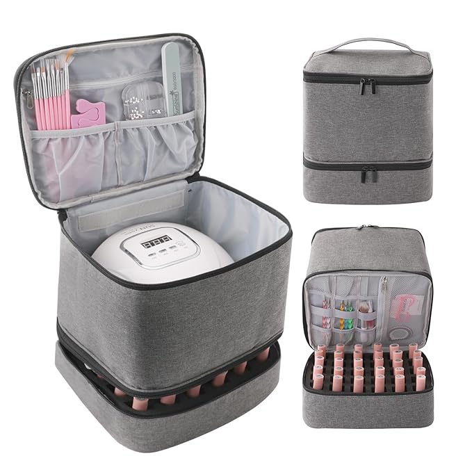 Travel Nail Polish Organizer Holds 30 Bottles (15ml) Double-layer Nail Polish Carrying Case Large Capacity Portable Storage Bag for Nail Varnish and Manicure Set
