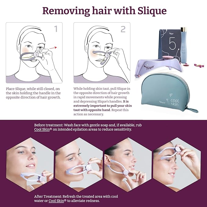 SLIQUE Premium Women's Sensitive Skin Removal Kit | Beginner Threading Tool | Upper Lip Chin and Facial Hair Removal | Ultimate Skin Care Set